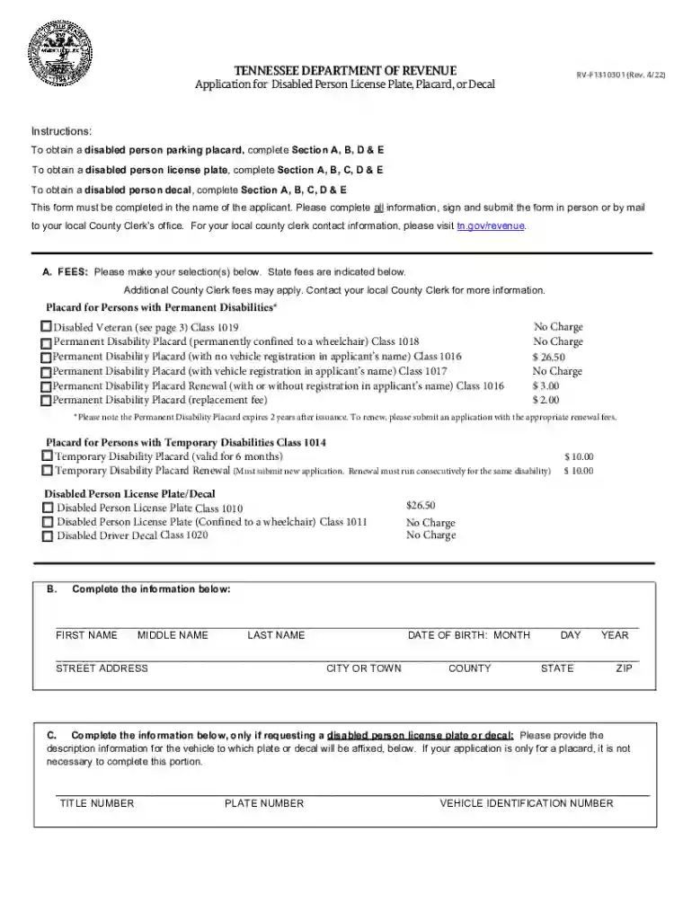 application disabled person placard Preview on Page 1