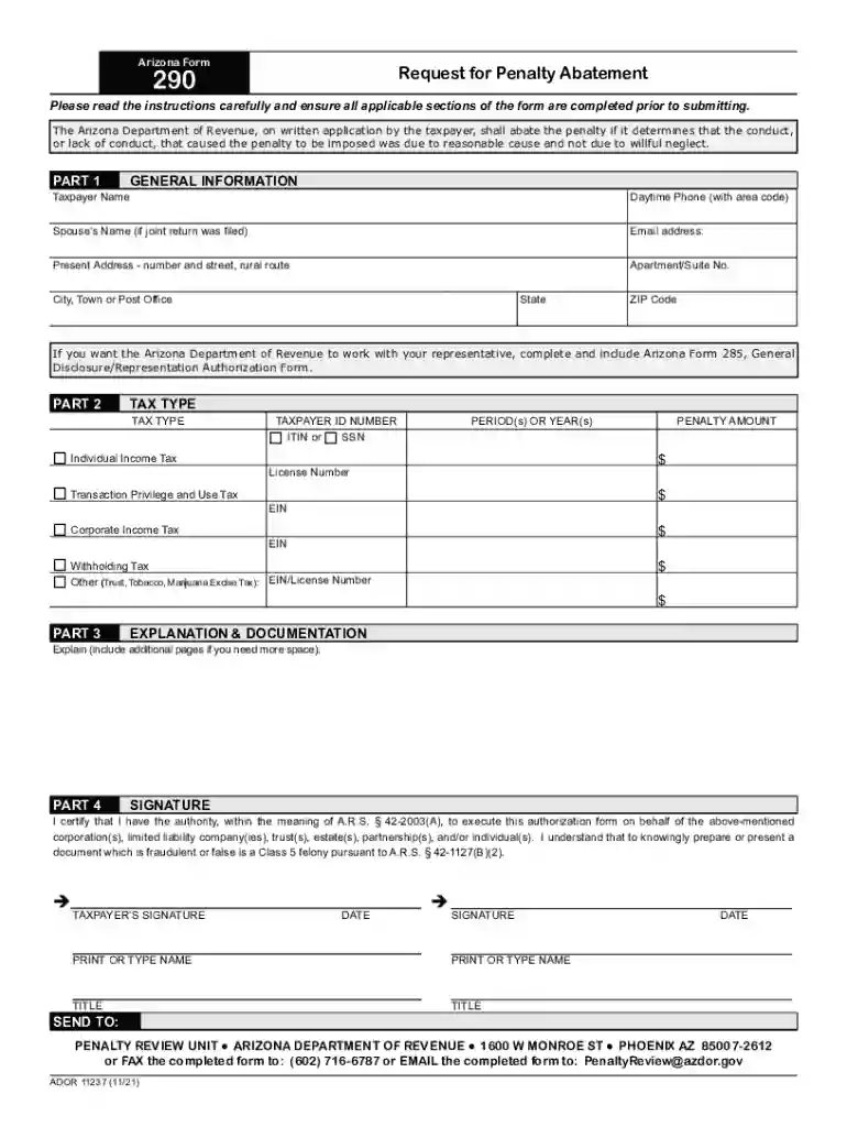 az form 290 Preview on Page 1