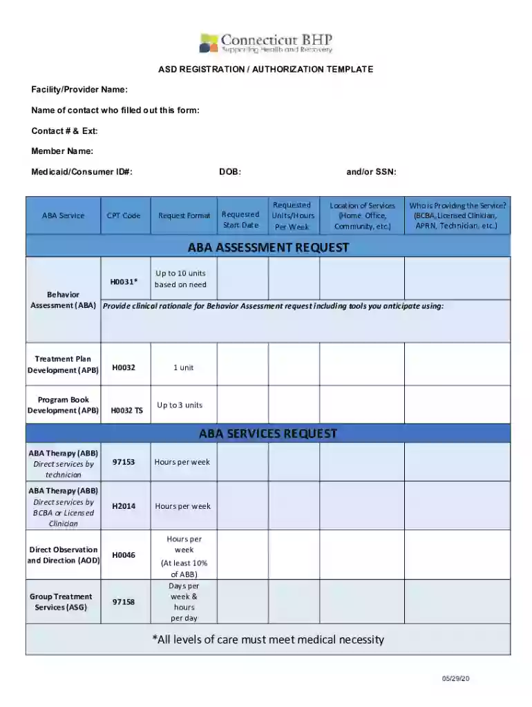 ASD REGISTRATION AUTHORIZATION TEMPLATE Facility Preview on Page 1