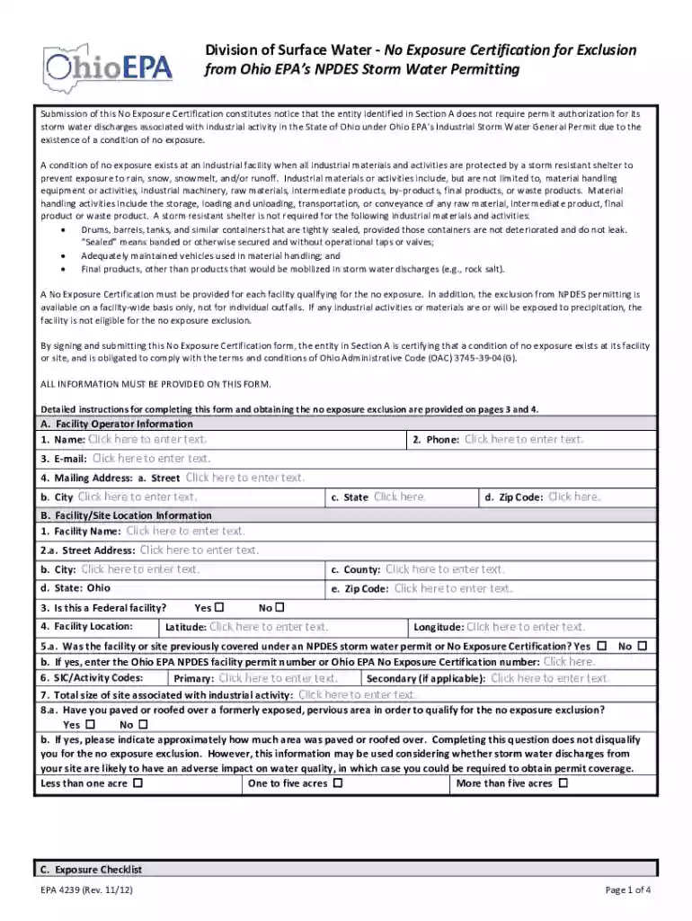 ohio no exposure certification Preview on Page 1