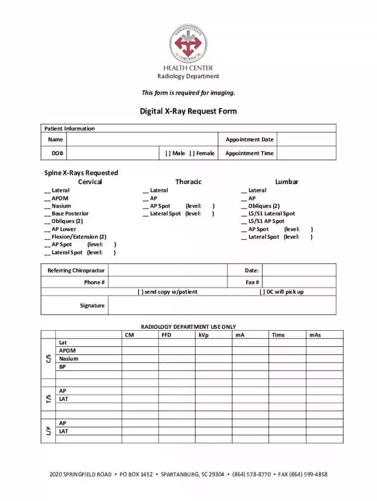 Free Personalizable RADIOLOGY IMAGING REQUEST FORM Preview on Page 1