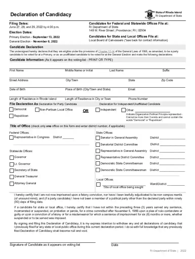 2022 declaration form Preview on Page 1