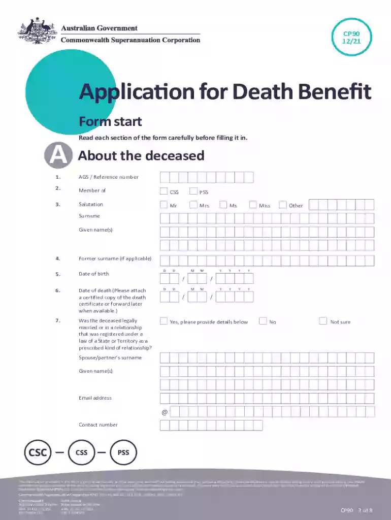 2021 australia csc death form Preview on Page 1