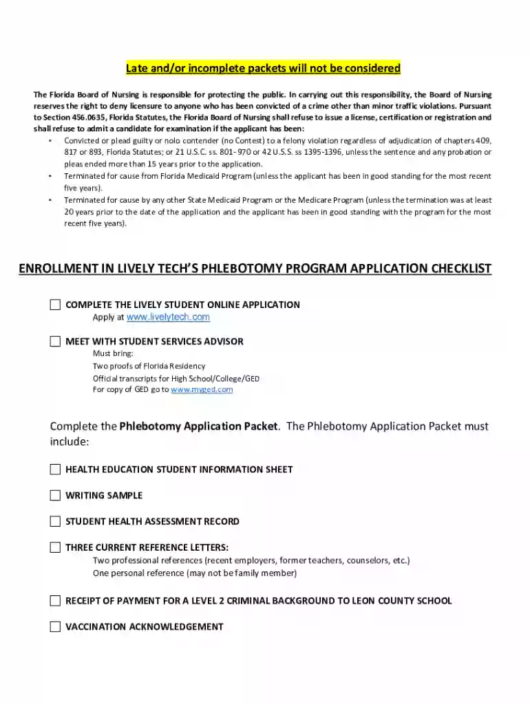 readkong pagephlebotomy-applicationPhlebotomy Application Packet Full-time Days 6 Weeks Preview on Page 1