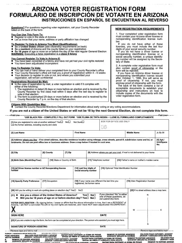arizona voter registration form Preview on Page 1