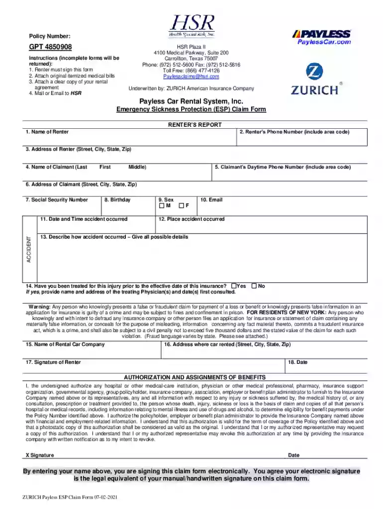 health special risk claim form Preview on Page 1