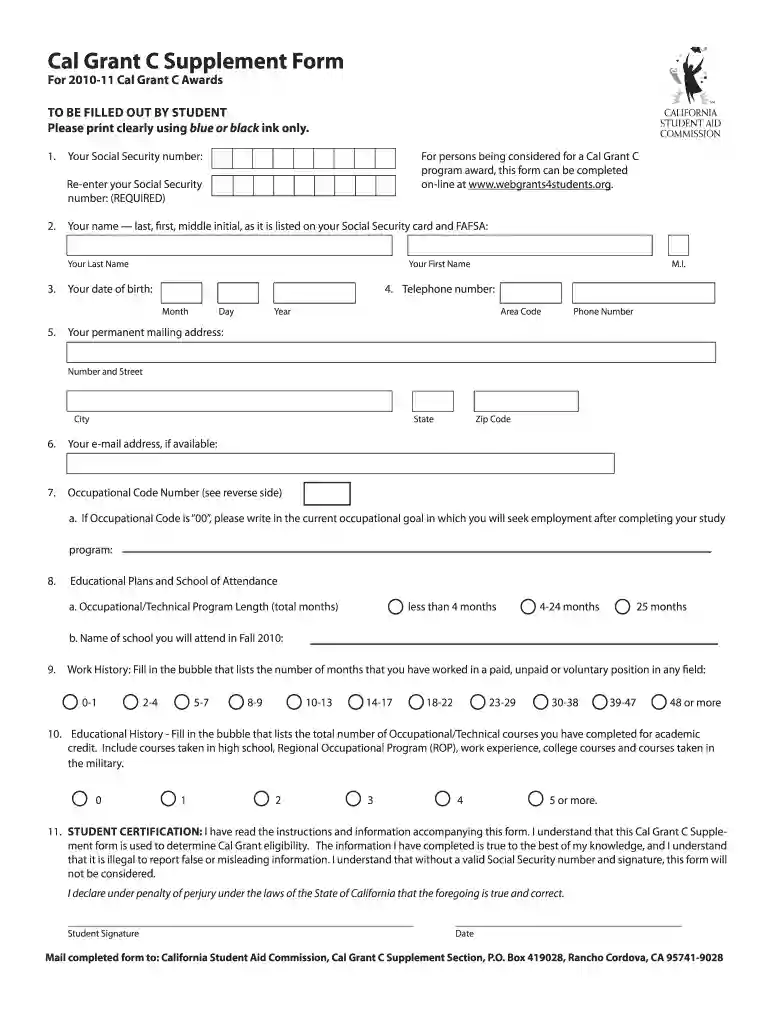 cal grant c supplement form Preview on Page 1