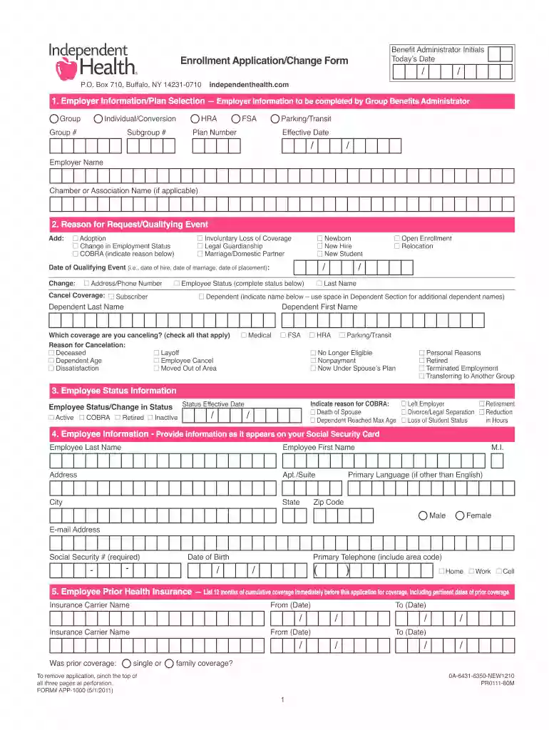independent health enrollment form Preview on Page 1