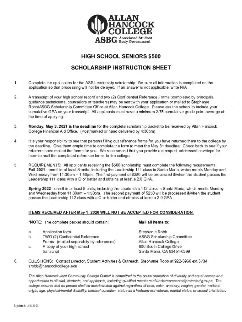 ALL OF THE FOLLOWING SCHOLARSHIPS REQUIRE THE STUDENT TO Preview on Page 1