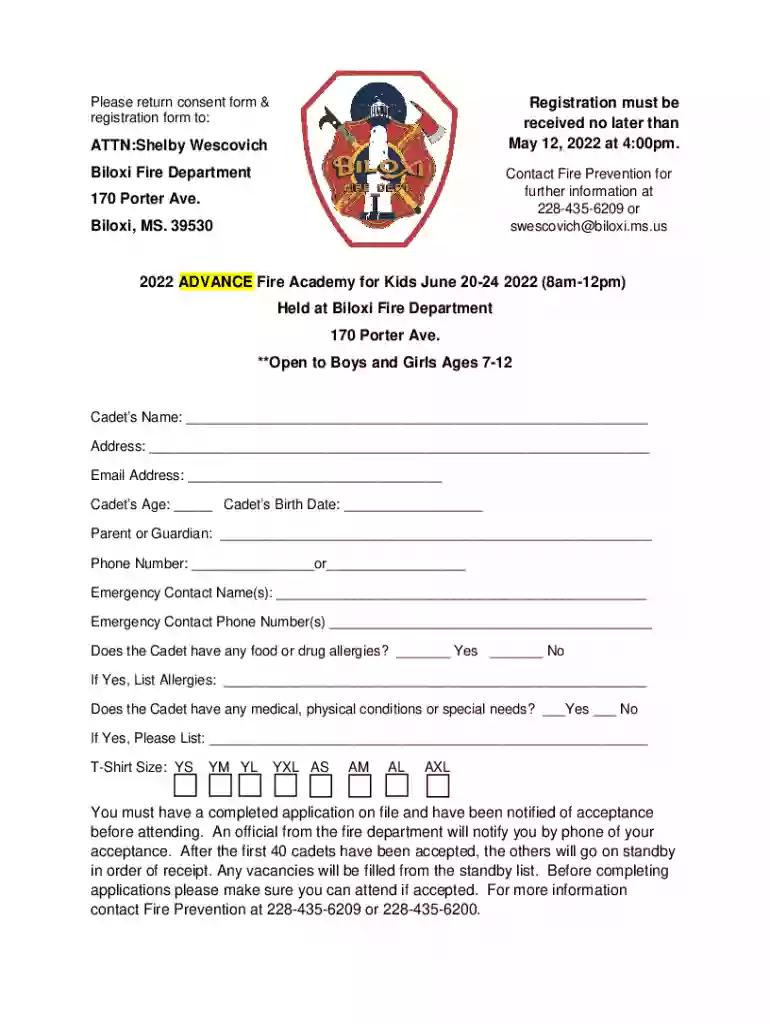 Please return consent form and Registration must be Preview on Page 1
