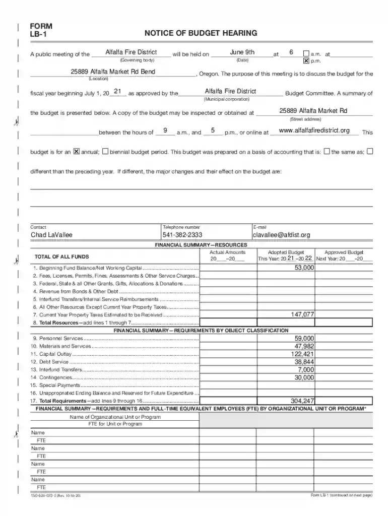 notice of budget hearing - Alfalfa Fire District Preview on Page 1