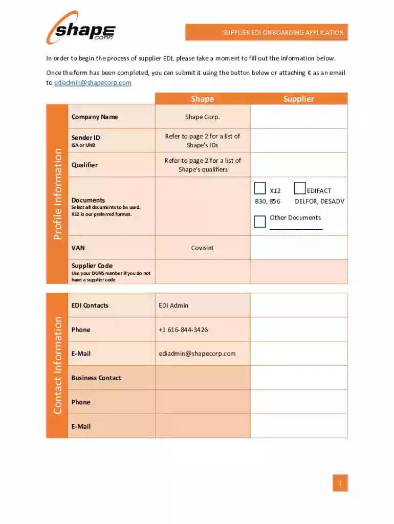 Supplier EDI Onboarding Application - Shape Corp Preview on Page 1