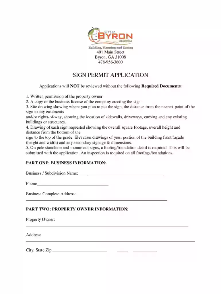 SIGN PERMIT APPLICATION - Byron, GA Preview on Page 1