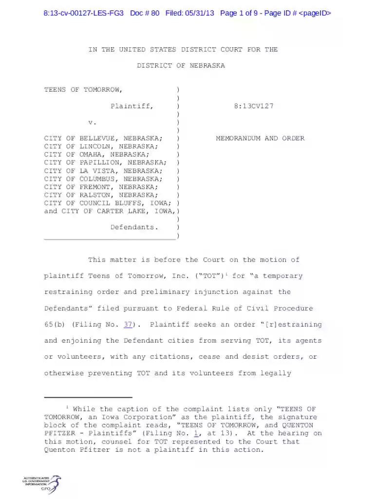 8:13-cv-00127-LES-FG3 Doc # 80 Filed: 05 31 13 Page 1 of 9 Preview on Page 1