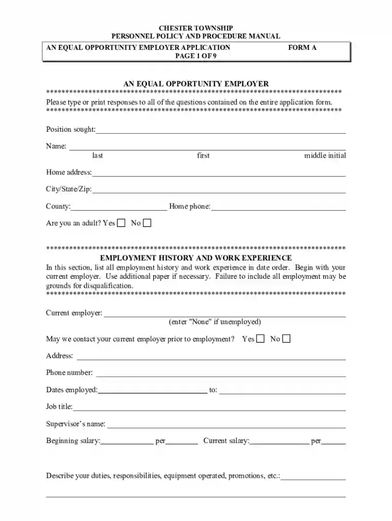 chestertwp resourcesdocumentsAn Equal Opportunity Employer Application - chestertwp Preview on Page 1