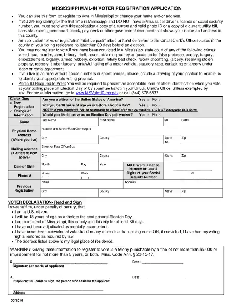 mississippi voter registration form Preview on Page 1