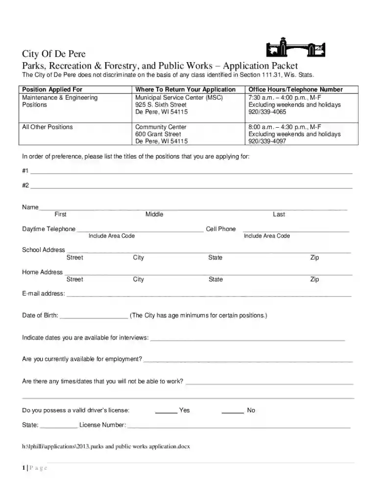 City of De Pere Part-Time Employment Opportunities Preview on Page 1