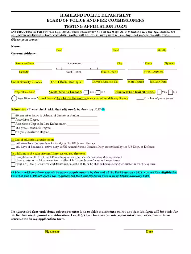 HIGHLAND POLICE DEPARTMENT BOARD OF POLICE AND FIRE Preview on Page 1
