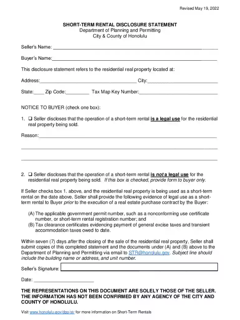 honolulu rep siteSHORT-TERM RENTAL DISCLOSURE STATEMENT Preview on Page 1