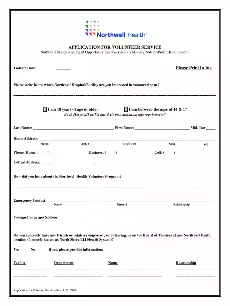Northwell Health Volunteer Application Preview on Page 1