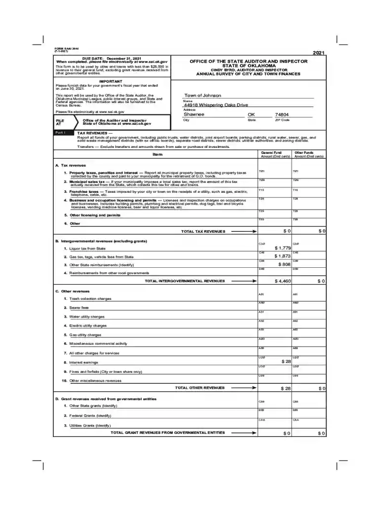 S A and I 2644 - Oklahoma State Auditor & Inspector Preview on Page 1