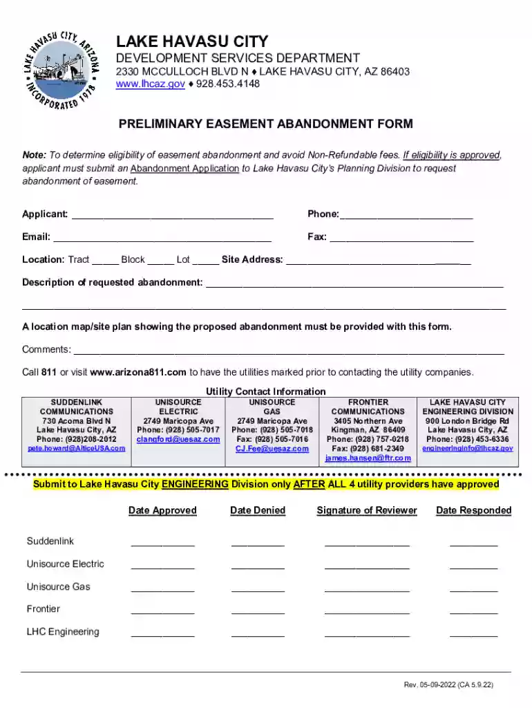 PRELIMINARY EASEMENT ABANDONMENT FORM Preview on Page 1