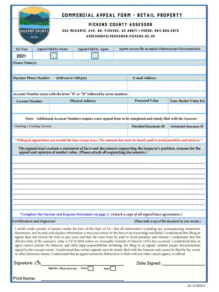Retail Income Form Preview on Page 1