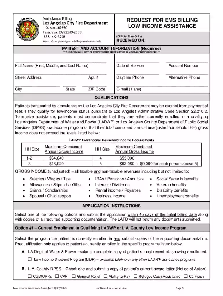 Ambulance Billing REQUEST FOR EMS BILLING Los Preview on Page 1