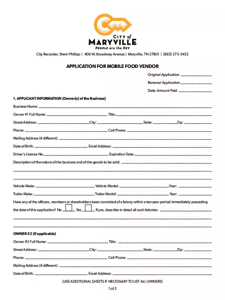 APPLICATION FOR MOBILE FOOD VENDOR - College Hill of Preview on Page 1
