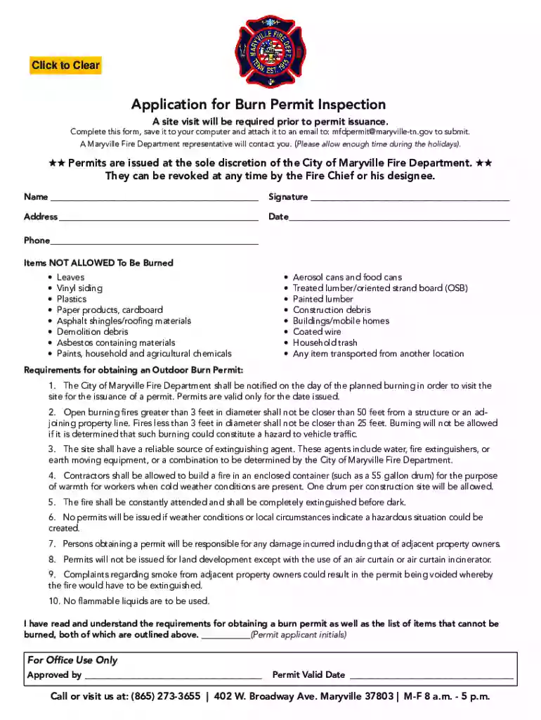 tennessee burn permit application Preview on Page 1