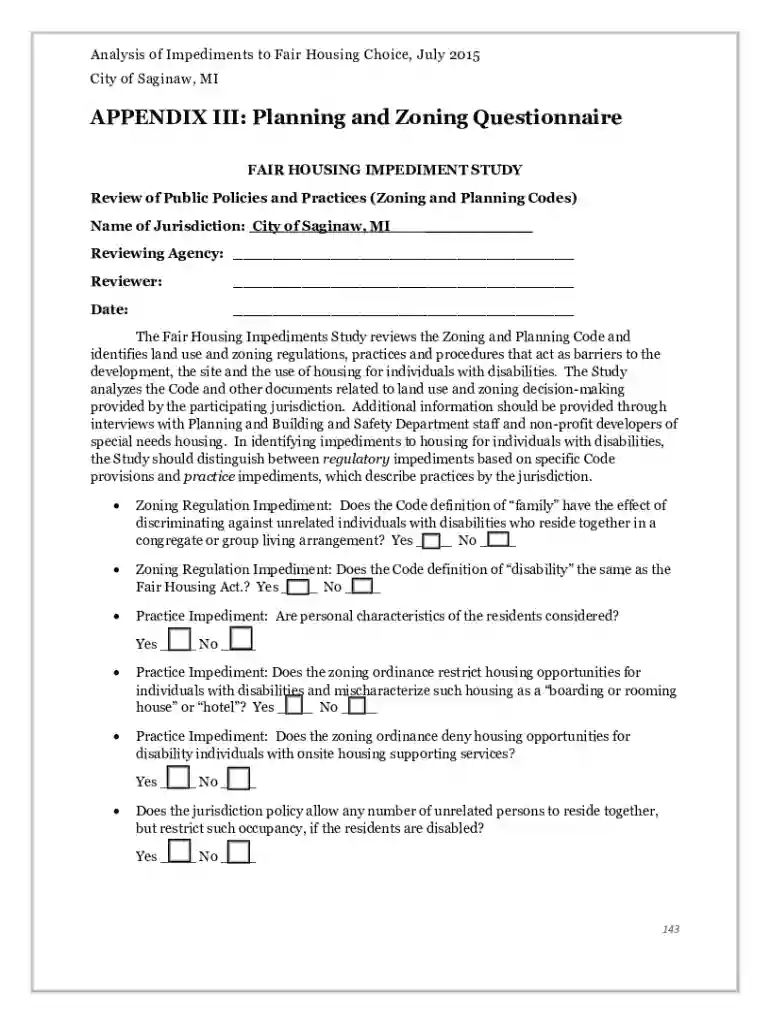 Analysis of Impediments To Fair Housing Choice - City of Saginaw Preview on Page 1