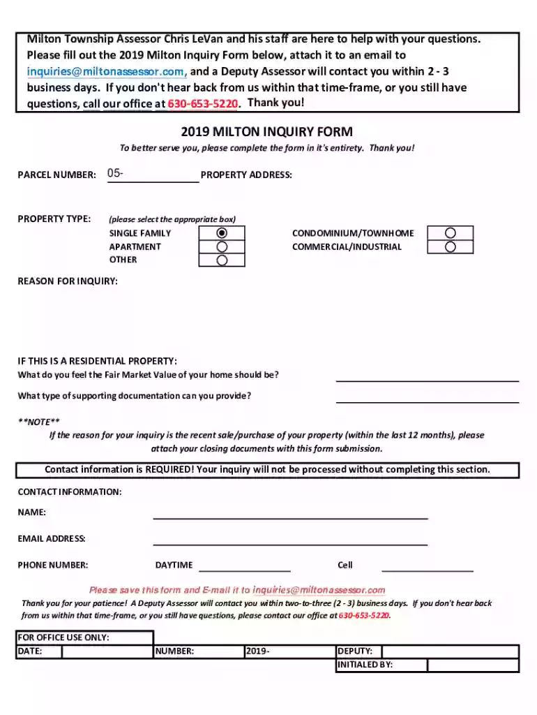miltontownshipassessor assets docs2019 MILTON INQUIRY FORM - Milton Township Assessor Preview on Page 1