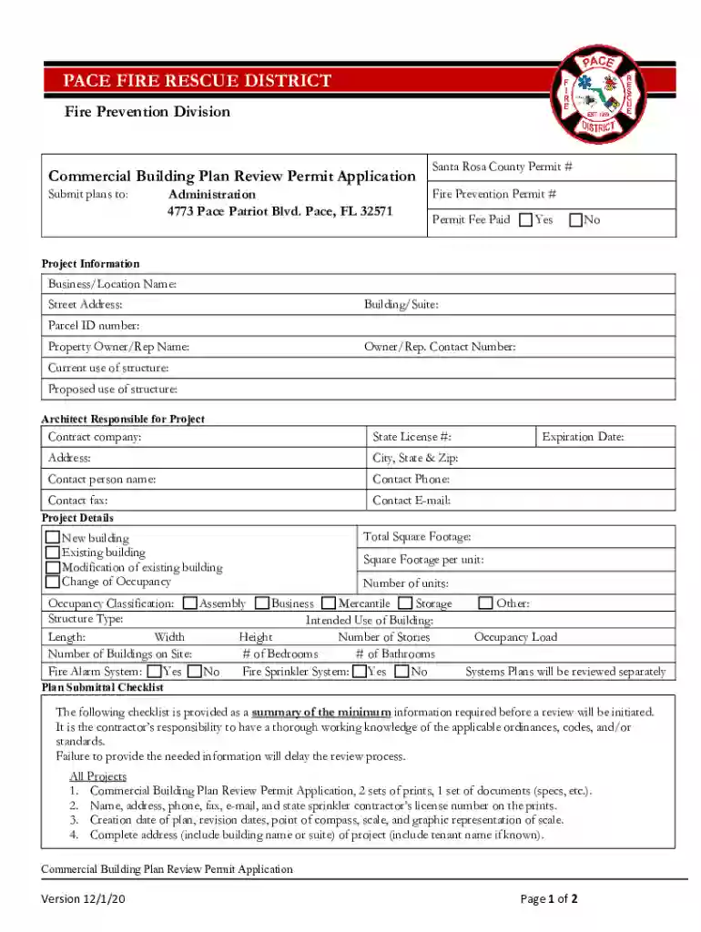 Permit Application - Pace Fire District Preview on Page 1