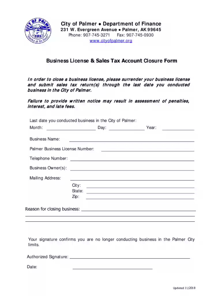 City of Palmer Department of Finance Business License Preview on Page 1