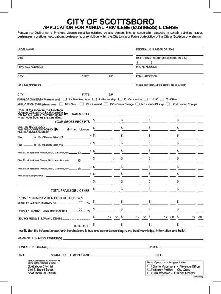 Annual Privilege License Application in Leighton, AL Preview on Page 1