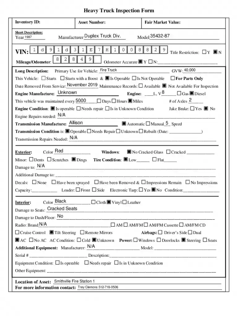 Heavy Truck Inspection Form 8 2 8 4 9 Preview on Page 1