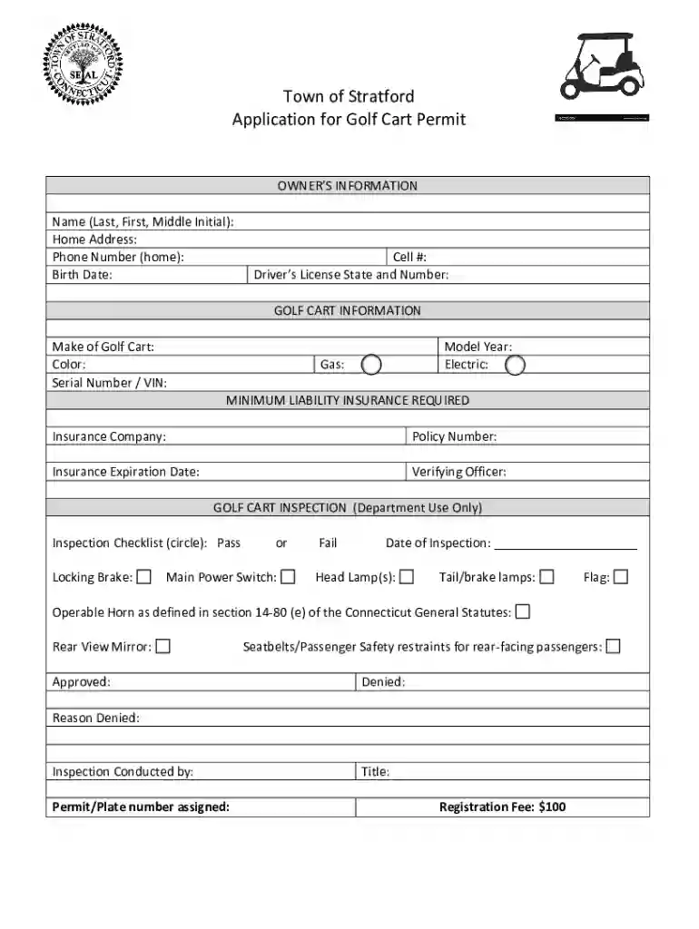stratfordctpd Docs GolfCartApplicationTown of Stratford Police Department Traffic Division Preview on Page 1