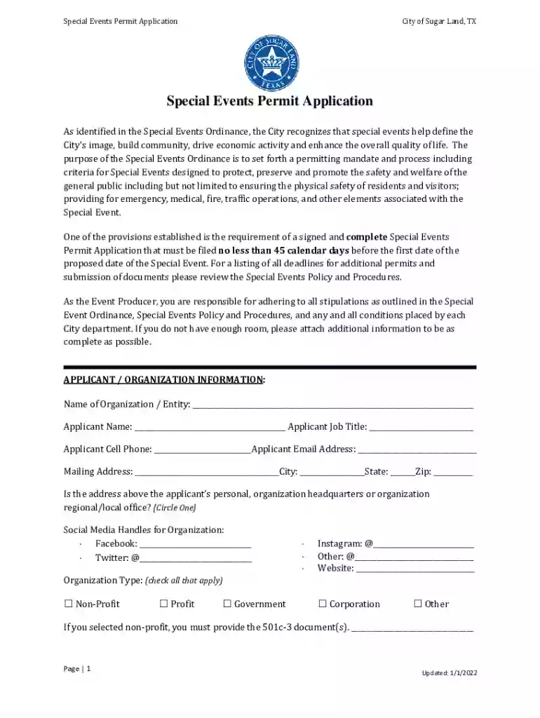 Special Events Permit Application - Cloudinary Preview on Page 1