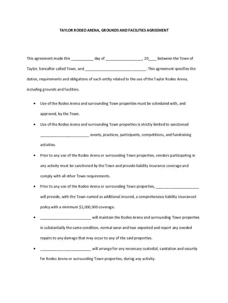 taylor rodeo arena, grounds and facilities agreement Preview on Page 1