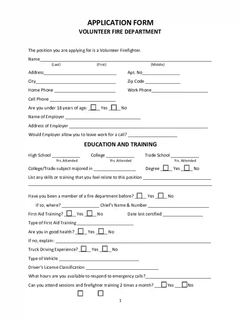 Volunteer Firefighter Application - Township of Champlain Preview on Page 1