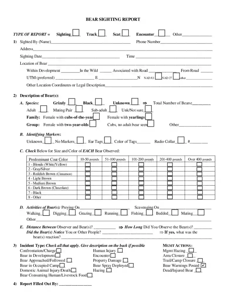 bear sighting report Preview on Page 1