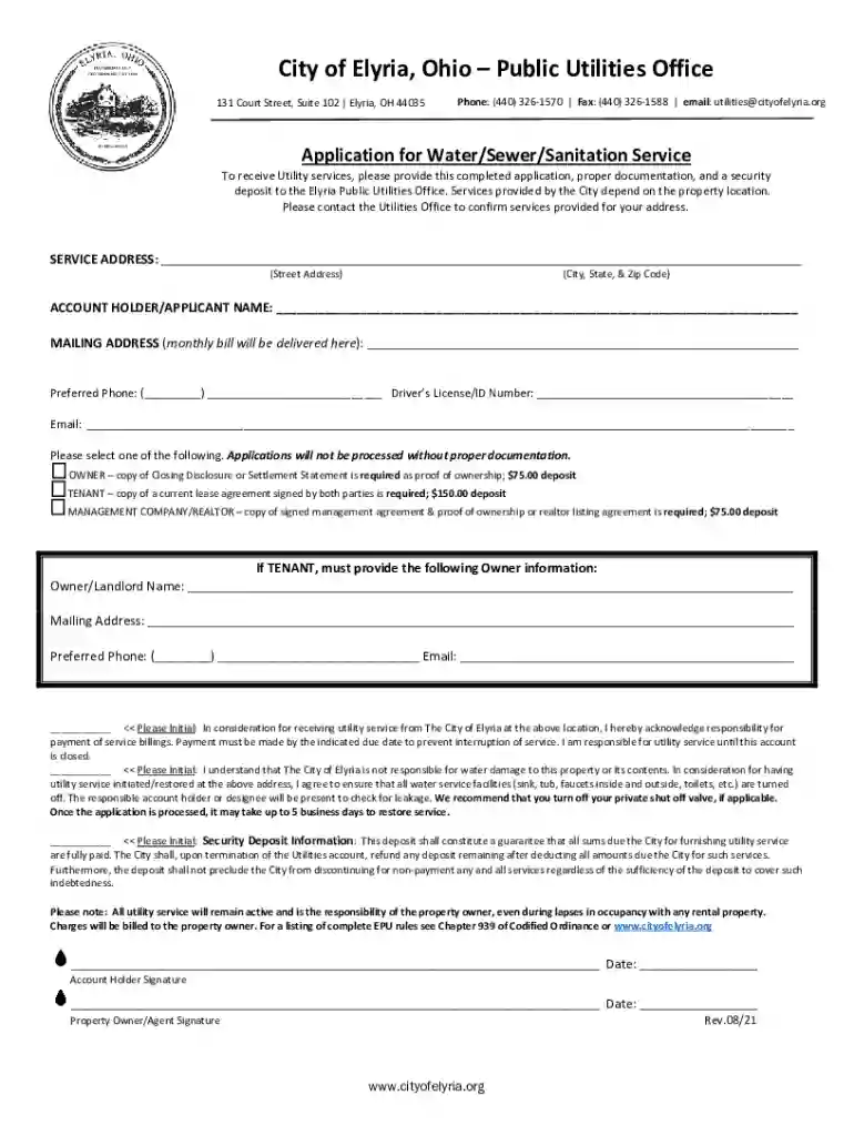oh application water service Preview on Page 1