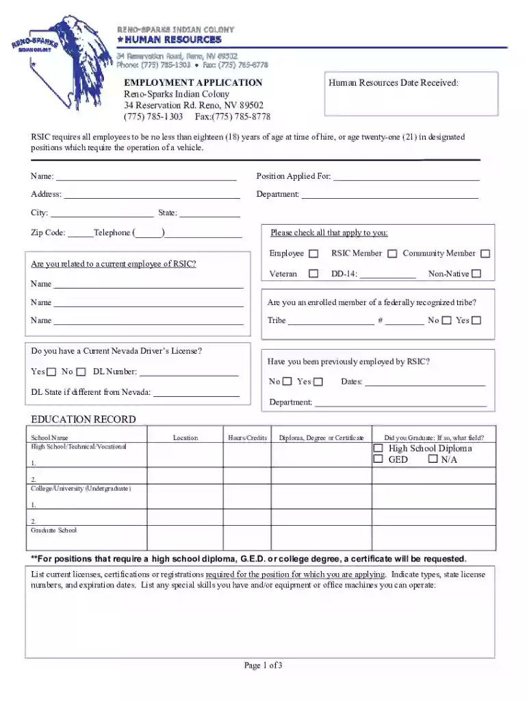 EMPLOYMENT APPLICATION Human Resources Date Received Preview on Page 1