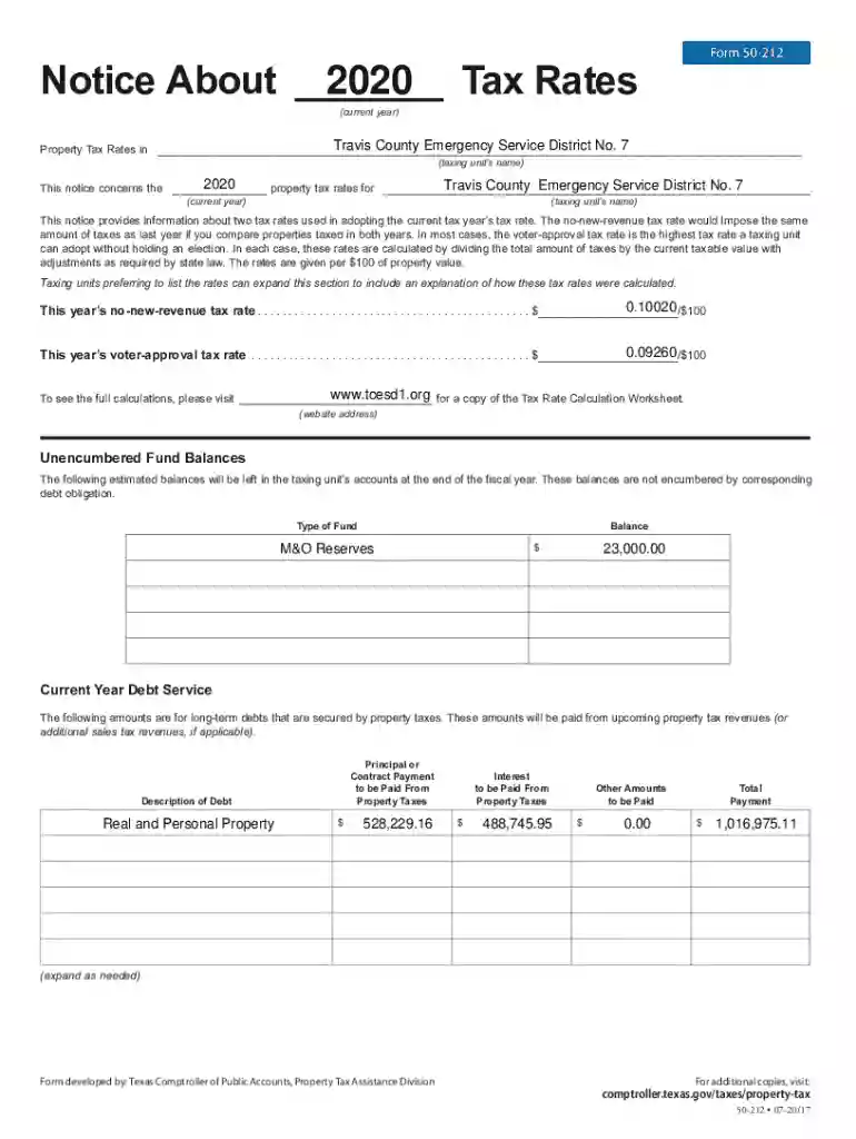 Form 50-212 Notice About Tax Rates - tcesd5 Preview on Page 1