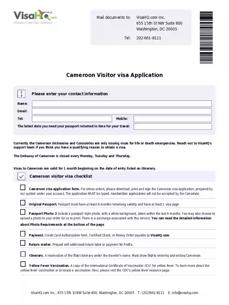 cameroon visa application Preview on Page 1