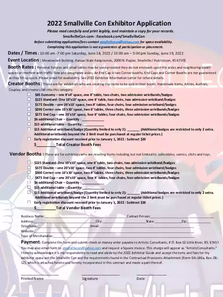 smallvillecomiccon sitesall2022 Smallville Con Exhibitor Application Preview on Page 1