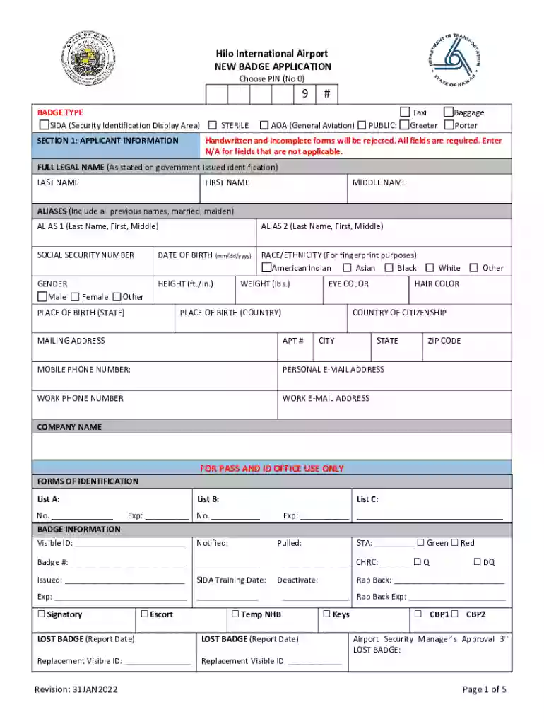 Fillable Online Hilo International Airport RENEW BADGE Preview on Page 1