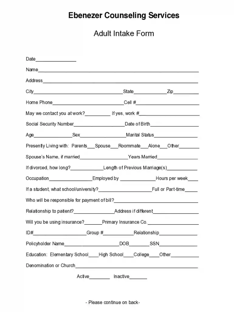Social Work Intake Form - Fill and Sign Printable Template Preview on Page 1