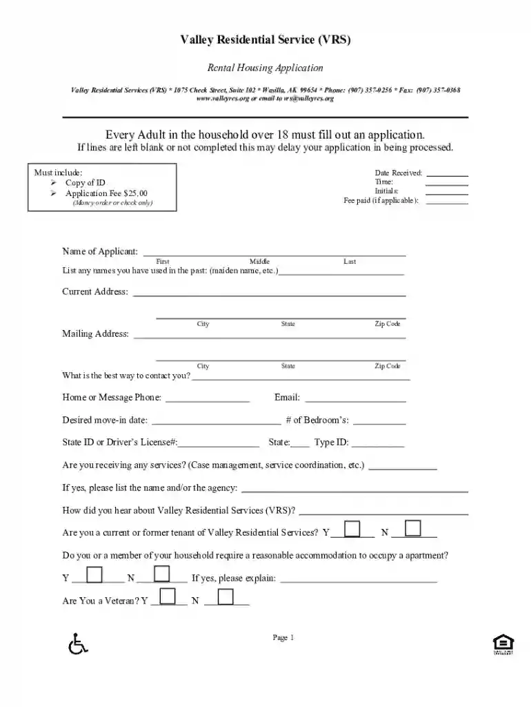 Fillable Online Valley Residential Service (VRS) Fax Email Preview on Page 1