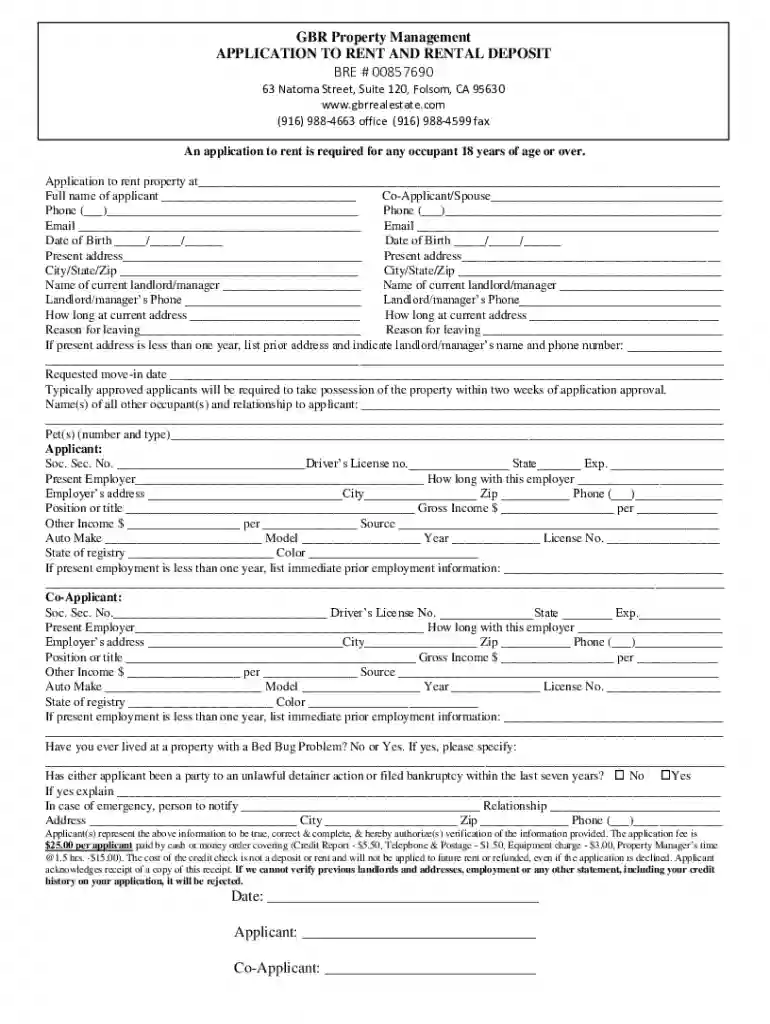 Application To Rent And Rental Deposit - Fill and Sign Preview on Page 1
